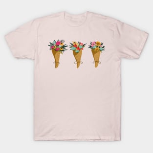 farmers market floral bouquets wrapped in textured craft paper T-Shirt